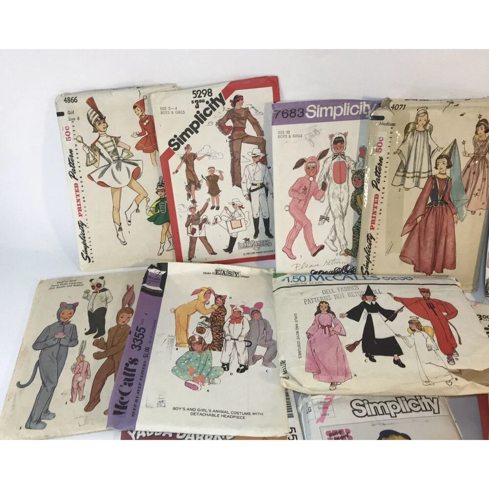 Lot of 14 Kids Sewing Pattern Halloween Costumes, some are vintage, cut & uncut
